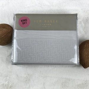 TED BAKER London Silver Gray “T-Border” 300-Thread-Count KING Sheet Set